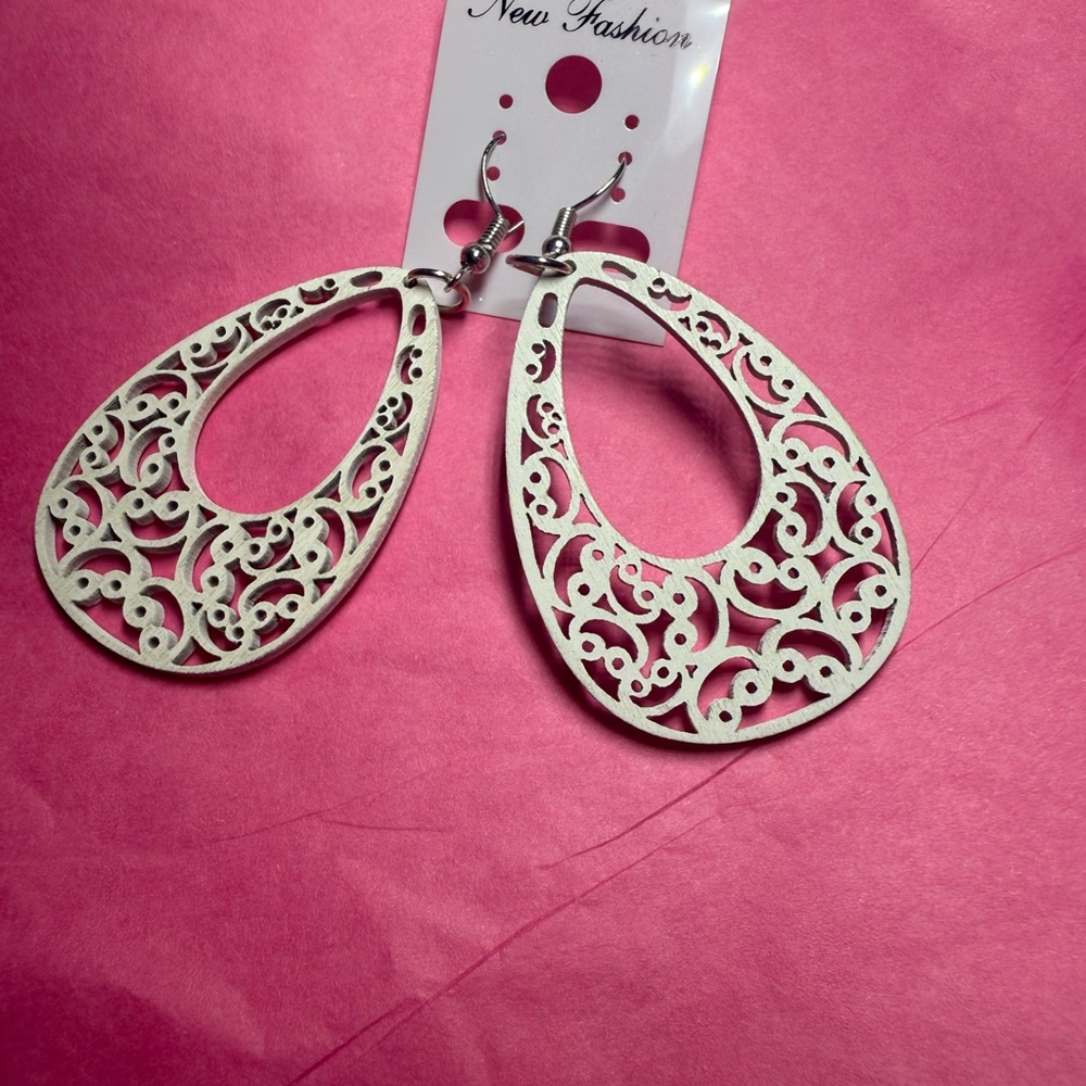 White Filigree Teardrop Earrings